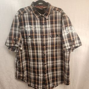 Harley Davidson Mens 2XL Vented Short Sleeve Button Front Plaid Shirt
